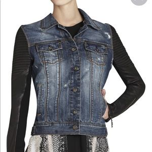 BCBG Jean Jacket w/ Leather Arms Excellent Cond